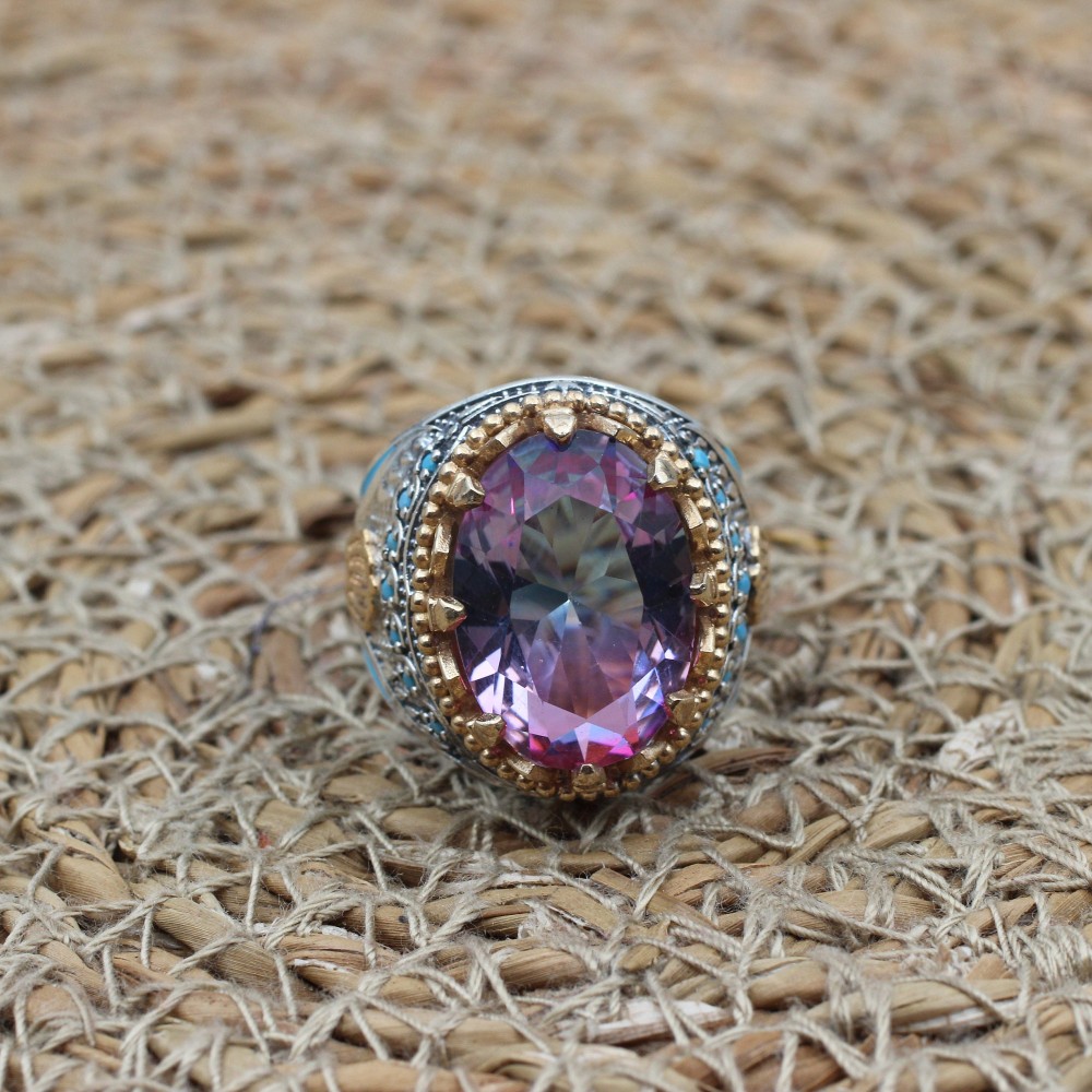 Men's Handmade Ring, Turkish Handmade Ring, Ottoman Men's Ring, Tourmaline Men's Ring, Men's Jewelry, Gift for Him, 925k Sterling Silver Men's Handmade Ring, Turkish Handmade Ring, Ottoman Men's Ring, Tourmaline Men's Ring, Men's Jewelry, Gift for Him, 925k Sterling Silver