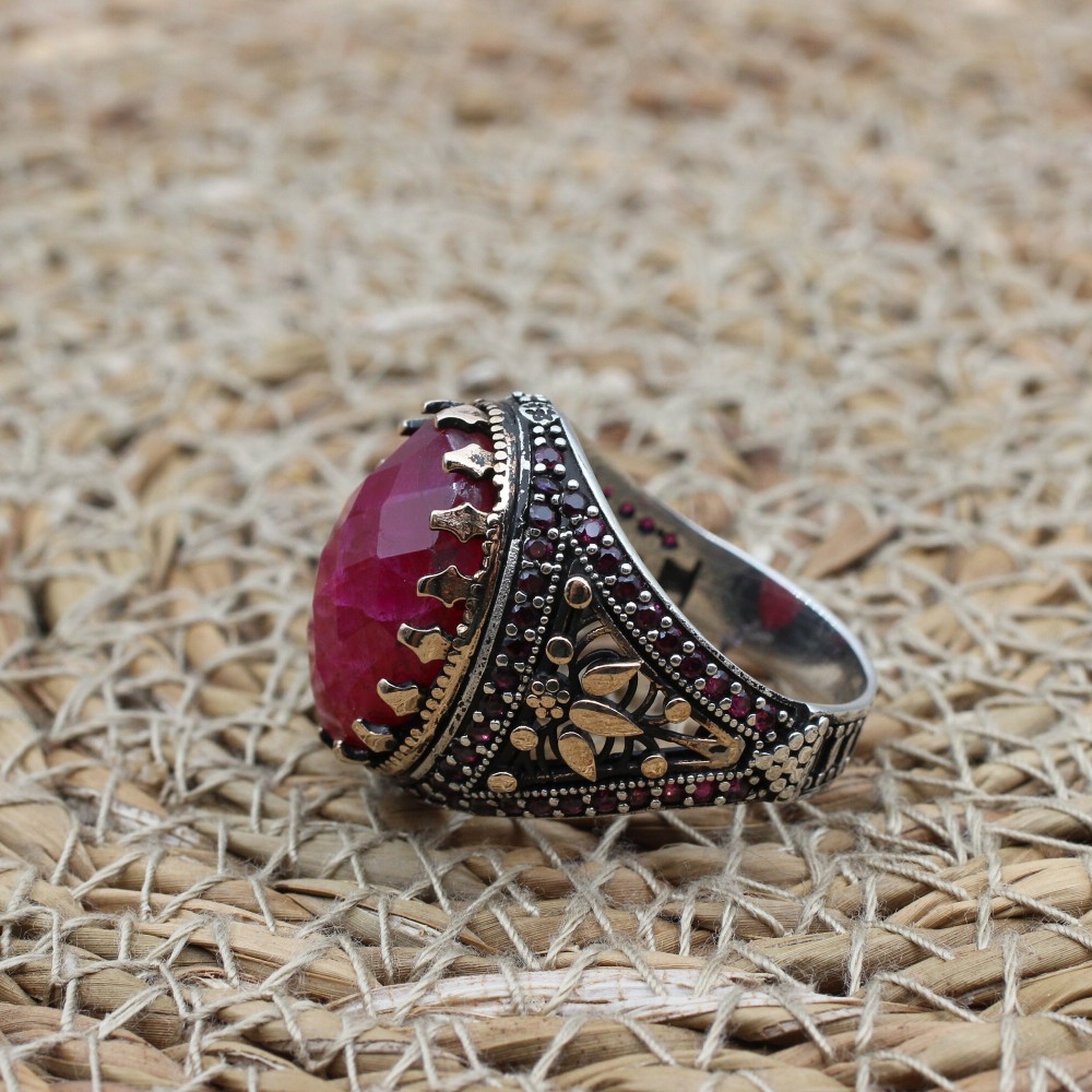 Ruby Men's Ring, Handmade Men's Ring, Turkish Handmade Silver Mens Ring, Ottoman Mens Ring, Mens Jewelry, Gift for Him, 925 Sterling Silver Ruby Men's Ring, Handmade Men's Ring, Turkish Handmade Silver Mens Ring, Ottoman Mens Ring, Mens Jewelry, Gift for Him, 925 Sterling Silver