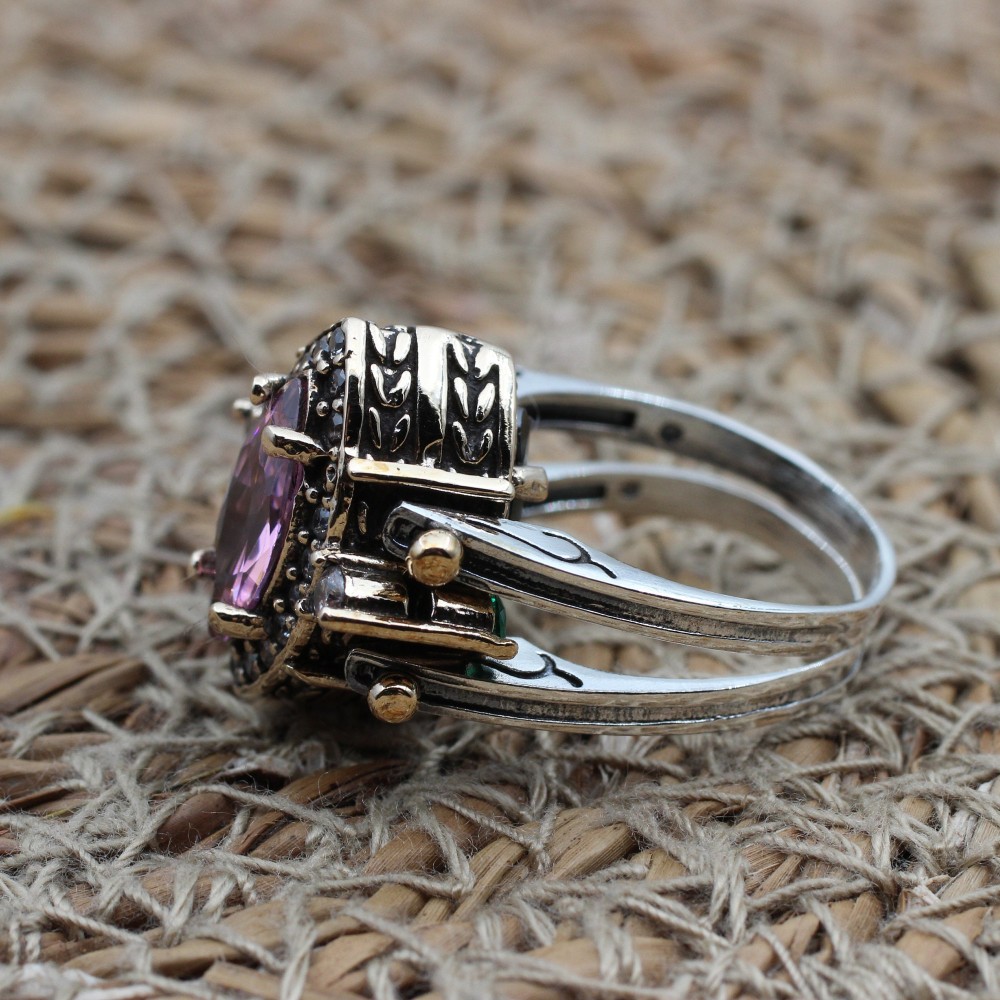 Onyx Ladies Ring, Two Stone Ladies Ring, Zircon Ring, Handmade Women Ring, Reversible Ring, Ottoman Women's Ring, 925 Sterling Silver,