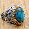Turquoise Men's Ring, Handmade Ring, Turkish Handmade Silver Men's Ring, Ottoman Ring, Yemeni Ring, Gift for Him, 925k Sterling Silver Ring,