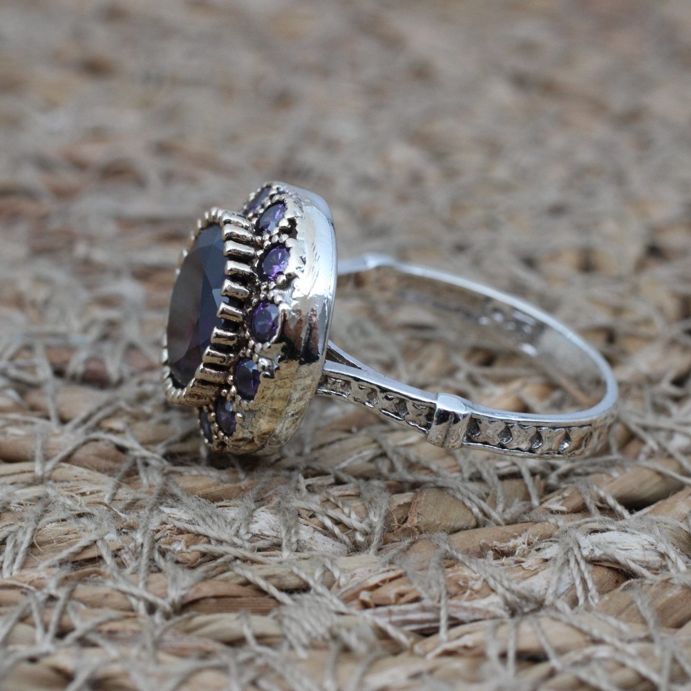 Amethyst Ring, Handmade Women's Ring, Turkish Handmade, Silver Ladies Ring, Ottoman Ring, Authentic, Ladies Ring, 925k Sterling Silver Ring,