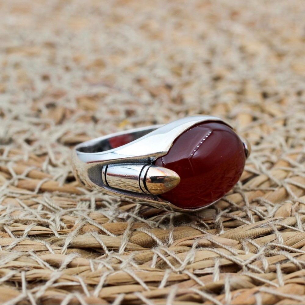 Men's Agate Ring, Handmade Ring, Turkish Handmade Silver Men Ring, Ottoman Men Ring, Men's Jewelry, Gift for Him, 925k Sterling Silver Ring
