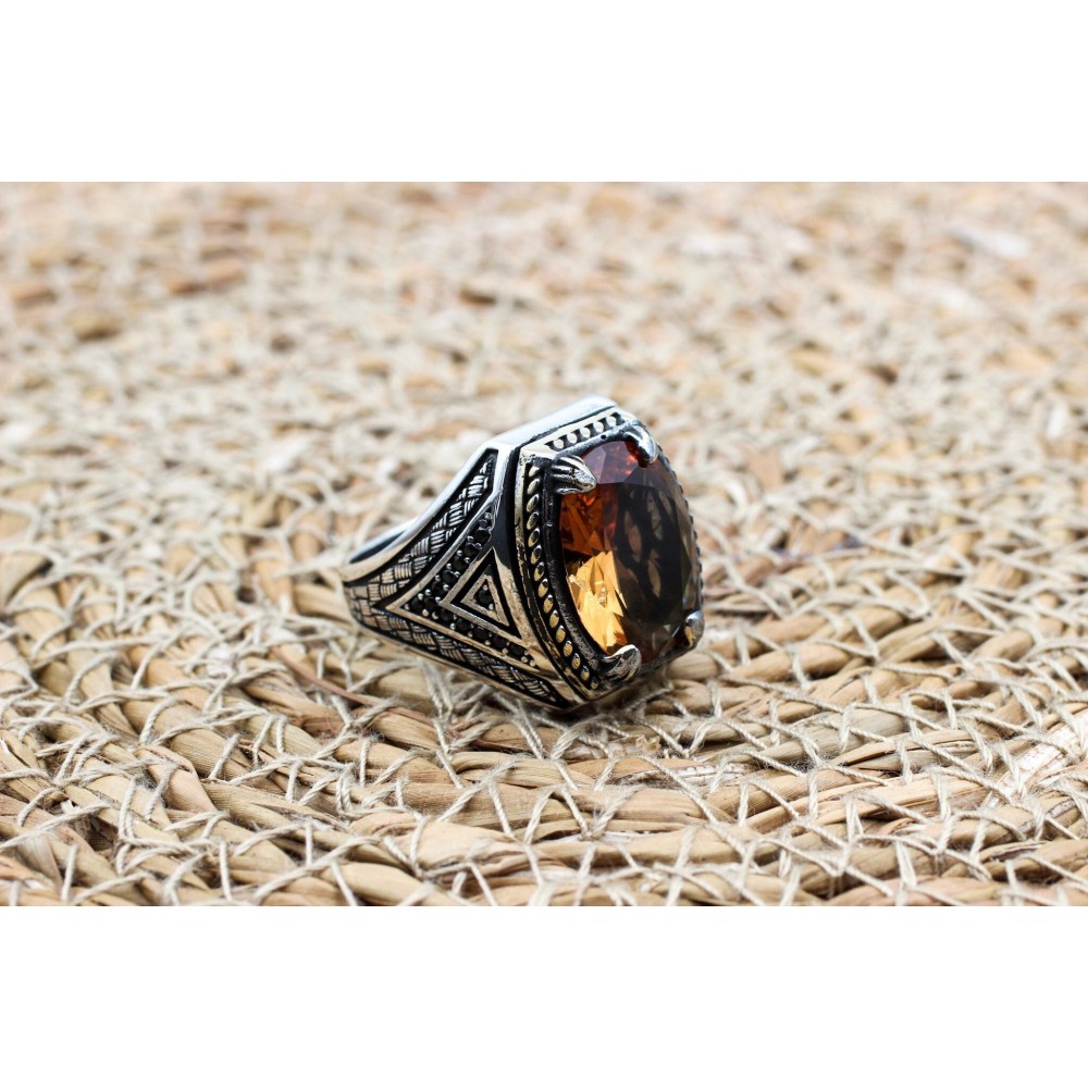 Alexandrite Men's Ring, Ottoman Men's Ring, Handmade Men's Ring, Turkish Handmade Mens Ring, Mens Jewelry, Gift for Him, 925 Sterling Silver