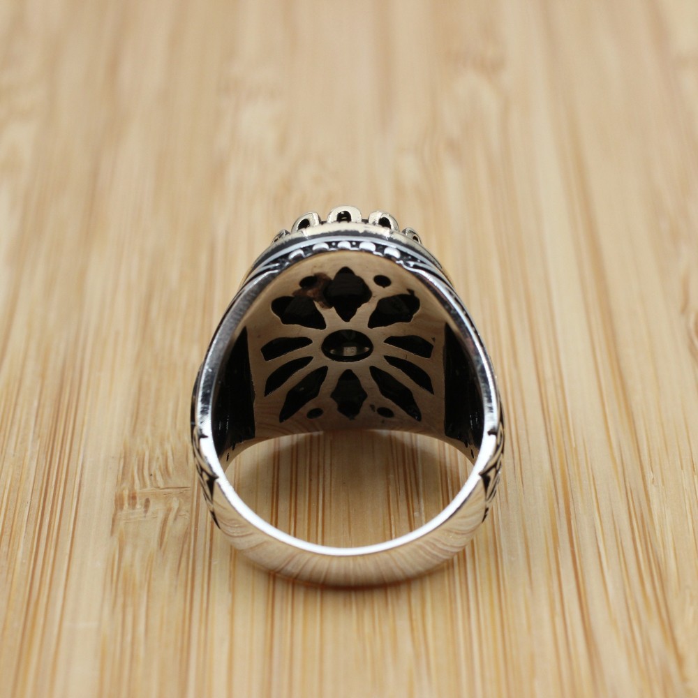 Turkish Handmade Silver Men's Ring, Men's Handmade Ring, Men's Ring, Onyx Men's Ring, Ottoman Mens Ring, Gift for Him, 925k Sterling Silver,