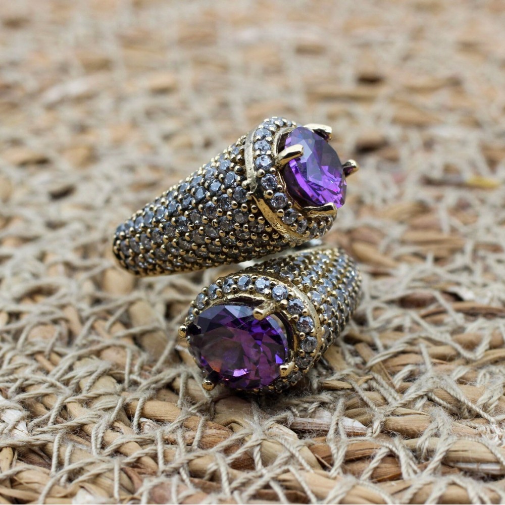 Amethyst Ring, Zircon Ring, Ladies Ring, Handmade Women's Ring, Turkish Handmade Ring, Authentic Ring, 925 Sterling Silver, Adjustable Ring,