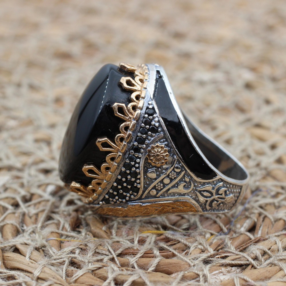 Handmade Silver Men's Ring, Onyx Men's Ring, Turkish Handmade Men's Ring, Men's Ring, Ottoman Mens Ring, Gift for Him, 925 Sterling Silver