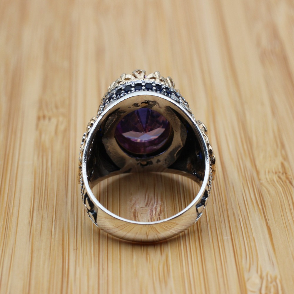 Amethyst Men's Ring, Mens Handmade Ring, Turkish Handmade Silver Men Ring, Ottoman Men Ring, Men Jewelry, Gift for Him, 925k Sterling Silver