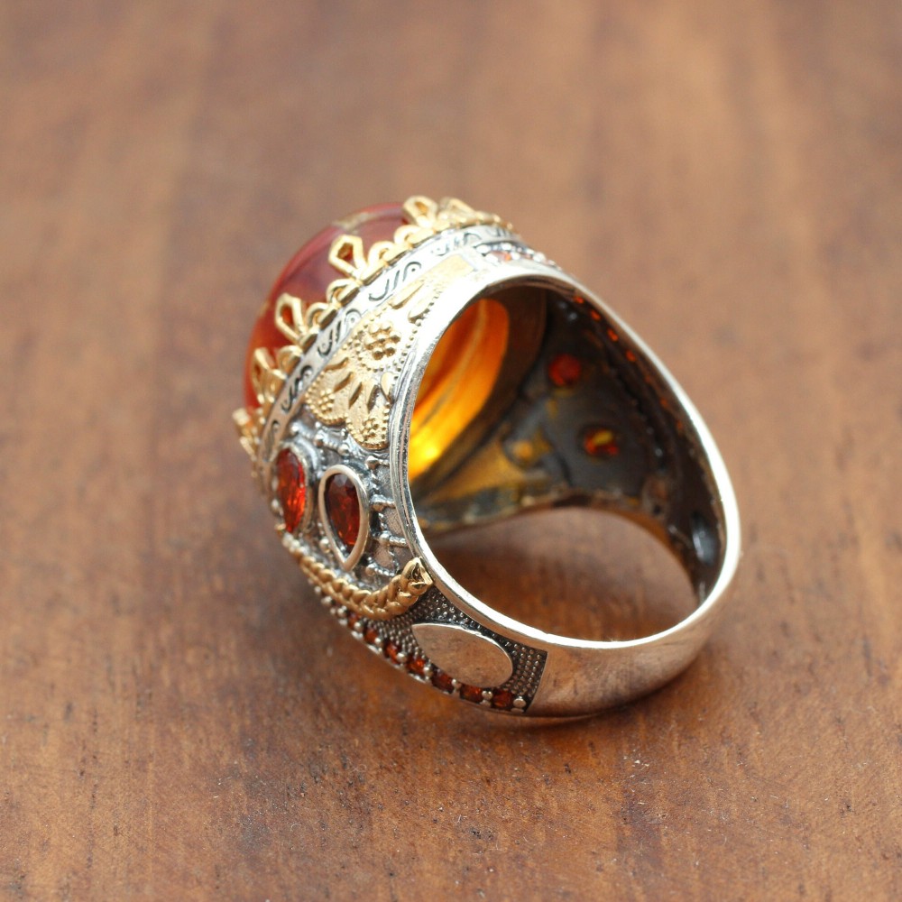 Amber Men's Ring, Handmade Mens Ring, Ottoman Mens Ring, Turkish Handmade Silver Ring, Mens Jewelry, Gift for Him, 925k Sterling Silver Ring Amber Men's Ring, Handmade Mens Ring, Ottoman Mens Ring, Turkish Handmade Silver Ring, Mens Jewelry, Gift for Him, 925k Sterling Silver Ring