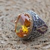 Citrine Men's Ring, Handmade Men's Ring, Turkish Handmade Ring, Ottoman Men's Ring, Men's Jewelry, Gift for Him, 925k Sterling Silver Ring