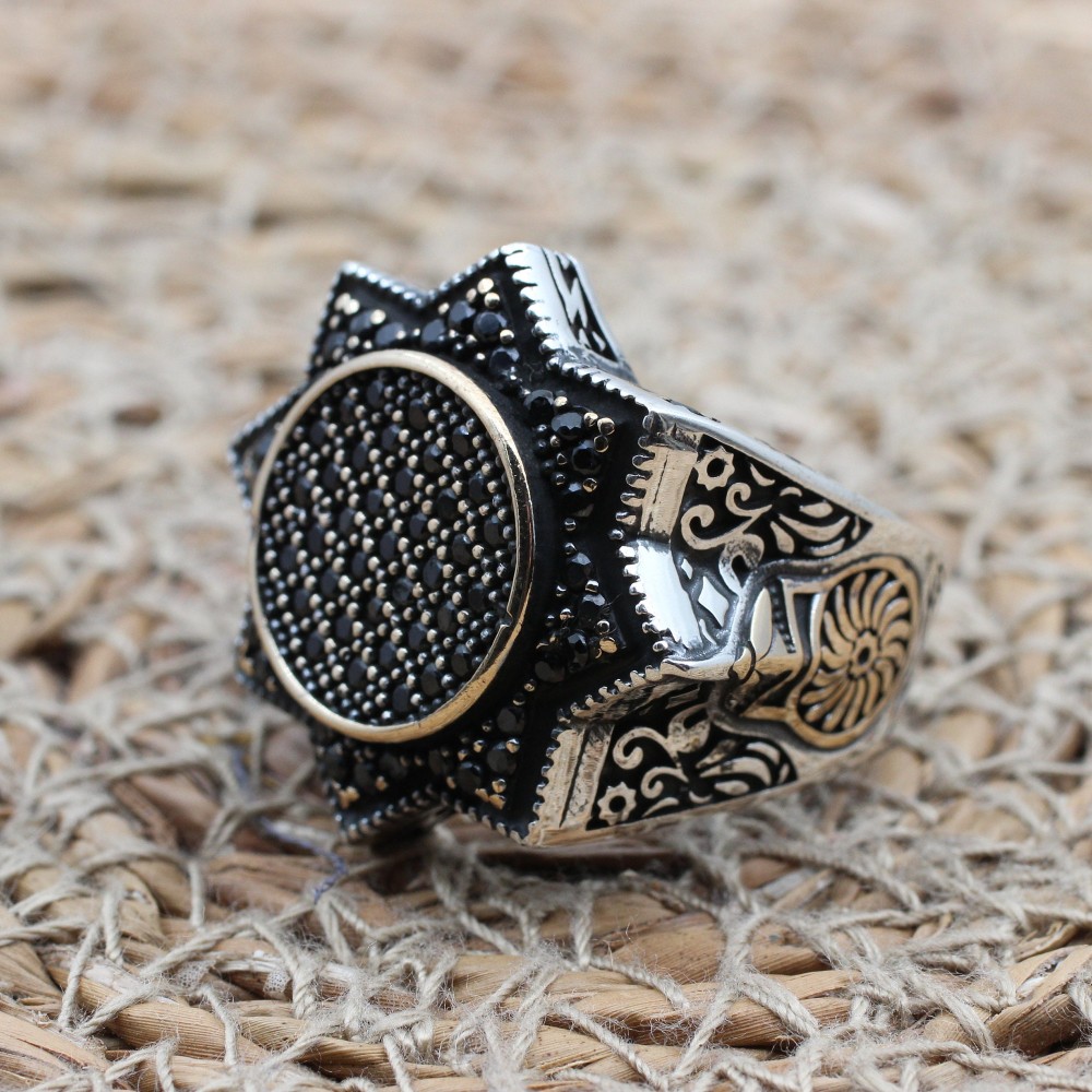 Turkish Handmade Silver Men's Ring, Men's Handmade Ring, Yemeni Men's Ring, Onyx Ring, Ottoman Ring, Gift for Him, 925k Sterling Silver,