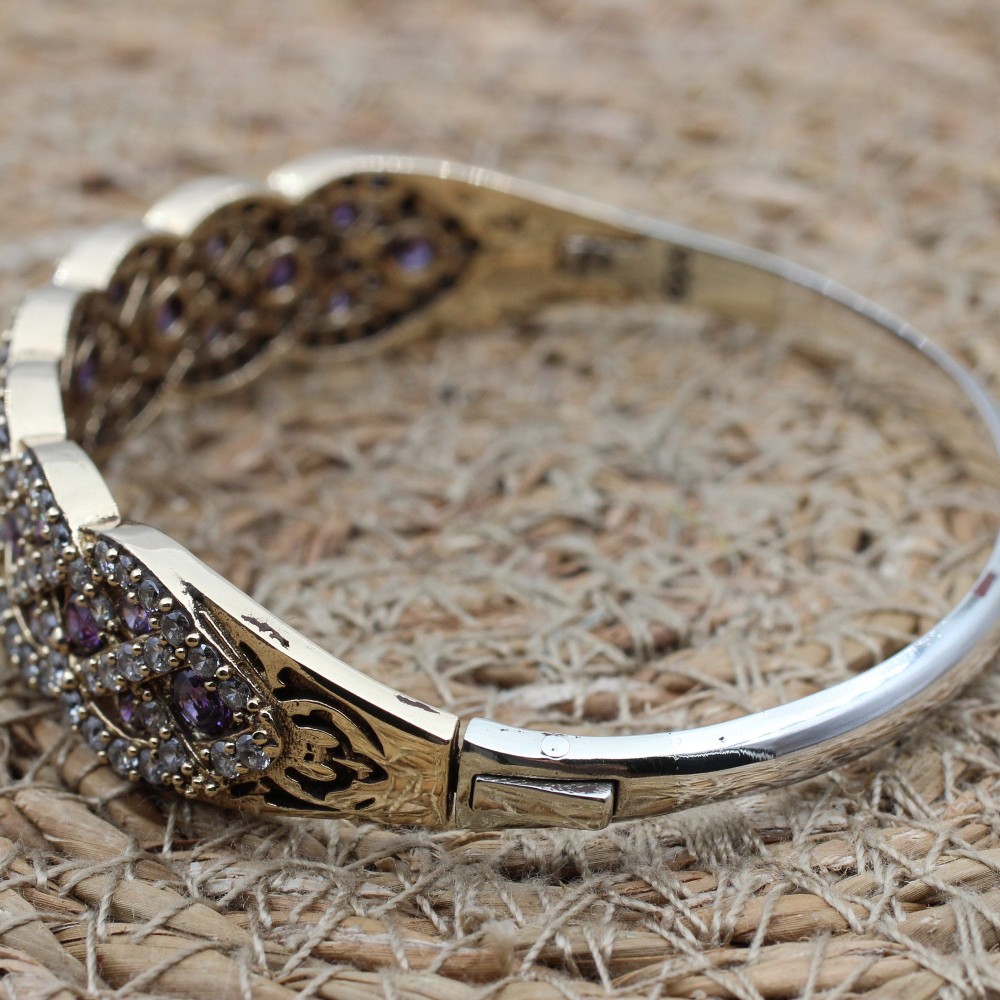 Amethyst Bracelet, Ottoman Bracelet, Handmade Bracelet, Bangle Cuff, Turkish Handmade, Bangle Bracelet, Gift for Her, 925k Sterling Silver