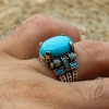 Handmade Men Ring, Men Chain Model Ring, Turquoise Ring, Turkish Handmade Silver Ring, Ottoman Men Ring, Gift for Him, 925k Sterling Silver