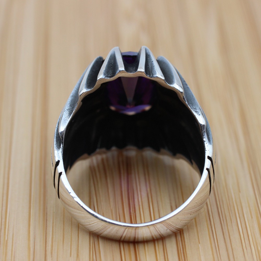 Mens Handmade Ring, Turkish Handmade Silver Men Ring, Ottoman Men Ring, Amethyst Ring, Men Jewelry, Gift for Him, 925k Sterling Silver Ring