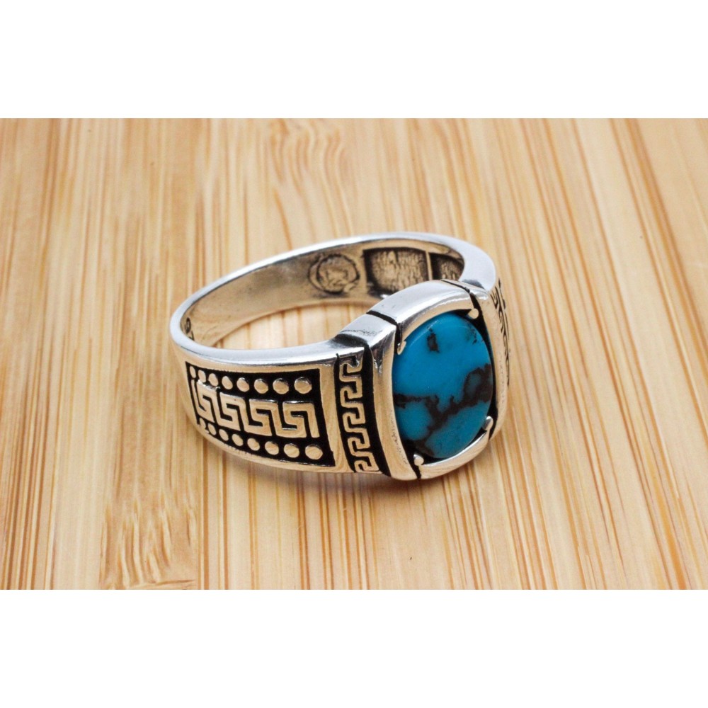 Turquoise Men's Ring, Handmade Ring, Turkish Handmade Silver Men Ring, Ottoman Ring, Men's Jewelry, Gift for Him, 925k Sterling Silver Ring