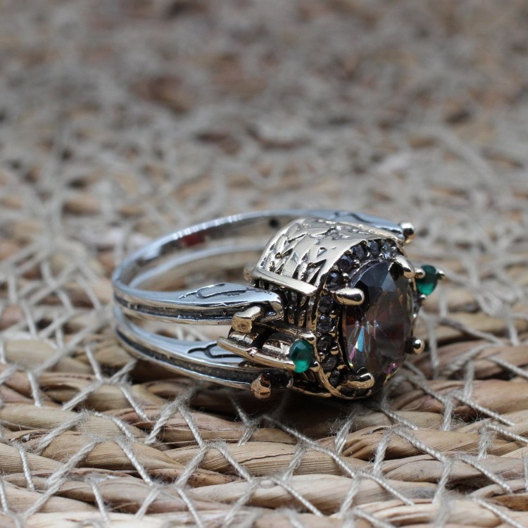 Alexandrite Ladies Ring, Two Stone Ladies Ring, Emerald Women Ring, Handmade Women Ring, Reversible Ring, Women's Ring, 925 Sterling Silver,