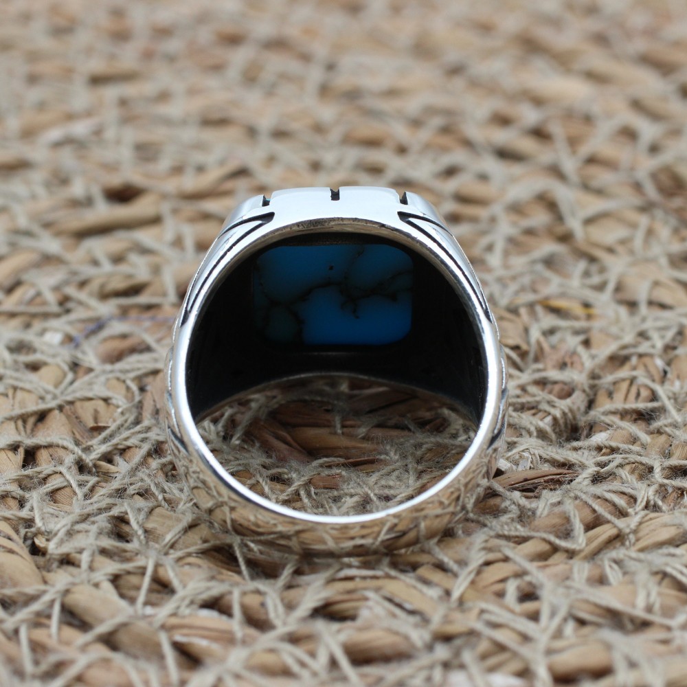 Turquoise Men's Ring, Handmade Ring, Turkish Handmade Silver Men Ring, Ottoman Ring, Men's Jewelry, Gift for Him, 925k Sterling Silver Ring Turquoise Men's Ring, Handmade Ring, Turkish Handmade Silver Men Ring, Ottoman Ring, Men's Jewelry, Gift for Him, 925k Sterling Silver Ring