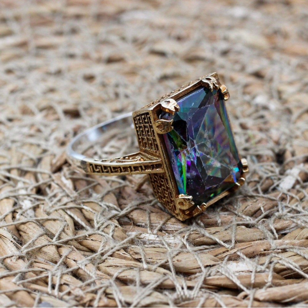 Handmade Women's Ring, Mystic Topaz Ring, Turkish Handmade Ring, Ladies Ring, Ottoman Women Ring, Ladies Ring, 925k Sterling Silver Ring,