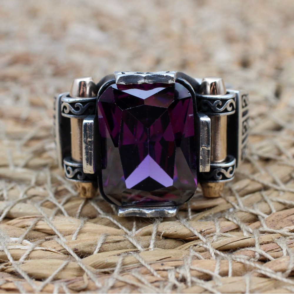 Men's Handmade Ring, Turkish Handmade Silver Men's Ring, Ottoman Ring, Amethyst Ring, Men's Jewelry, Amethyst, 925k Sterling Silver Ring