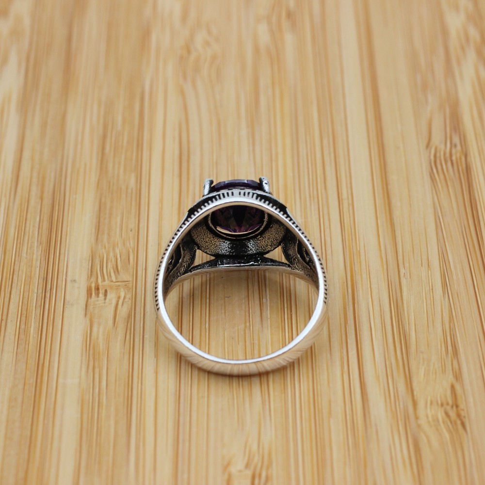 Men's Handmade Ring, Turkish Handmade Ring, Cubic Zircon, Ottoman Men Ring, Amethyst Ring, Men's Jewelry, Gift for Him, 925k Sterling Silver