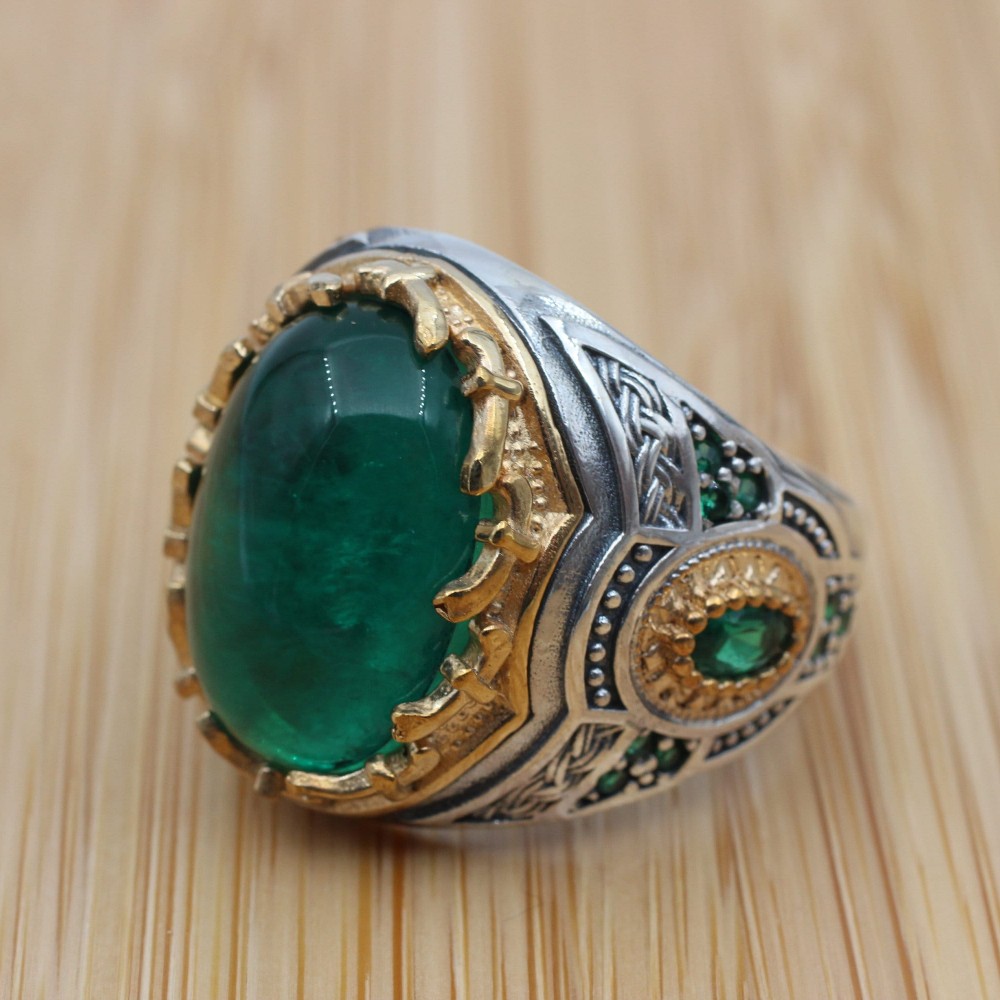 Turkish Handmade Silver Men's Ring, Tourmaline Paraiba Ring, Yemeni Men's Ring, Men's Handmade Ring, Gift for Him, 925k Sterling Silver,