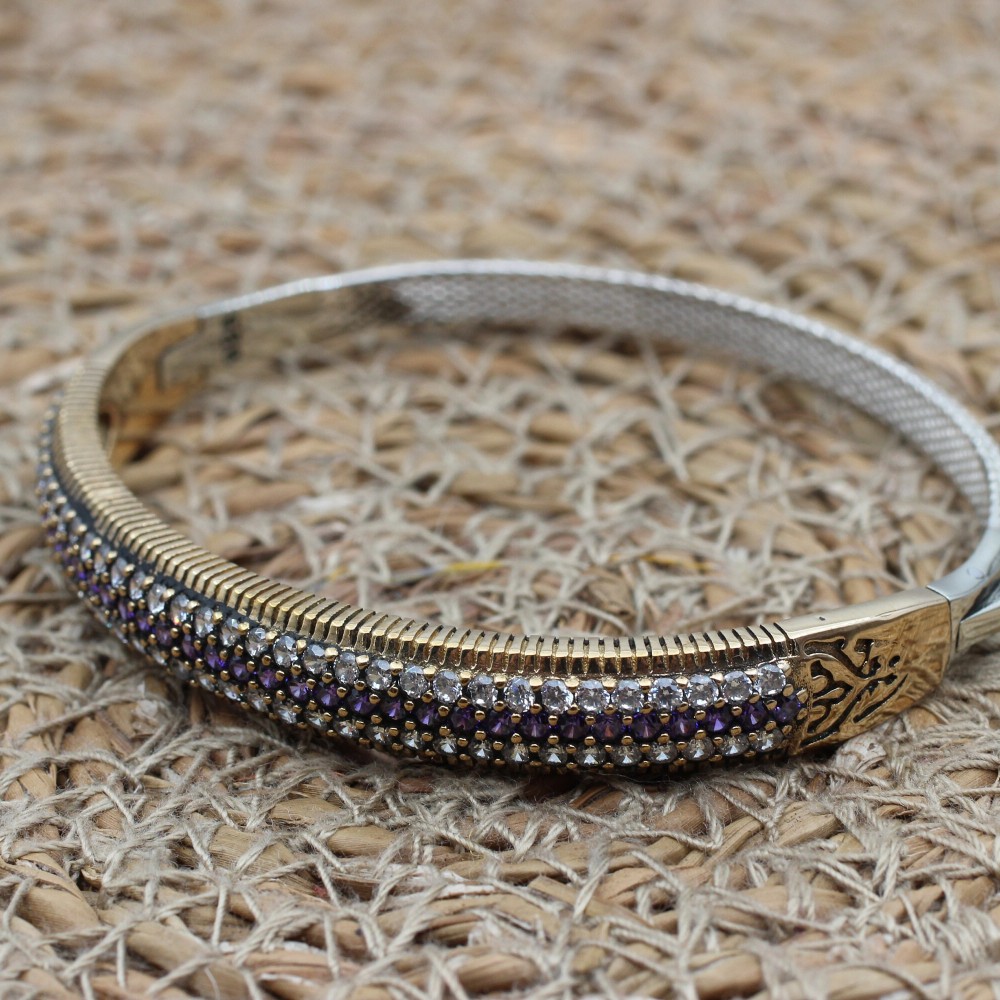 Amethyst Bracelet, Ottoman Bracelet, Handmade Bracelet, Bangle Cuff, Turkish Handmade, Bangle Bracelet, Gift for Her, 925k Sterling Silver