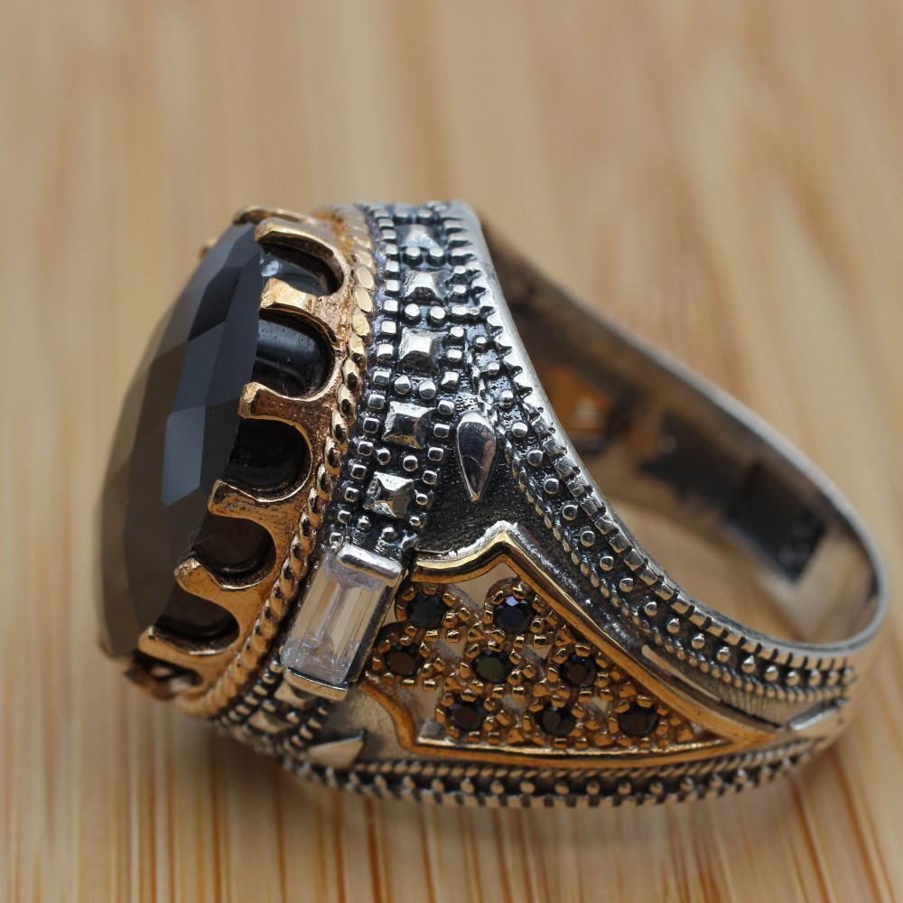 Turkish Handmade Silver Men's Ring, Men's Handmade Ring, Yemeni Men's Ring, Onyx Ring, Ottoman Ring, Gift for Him, 925k Sterling Silver,