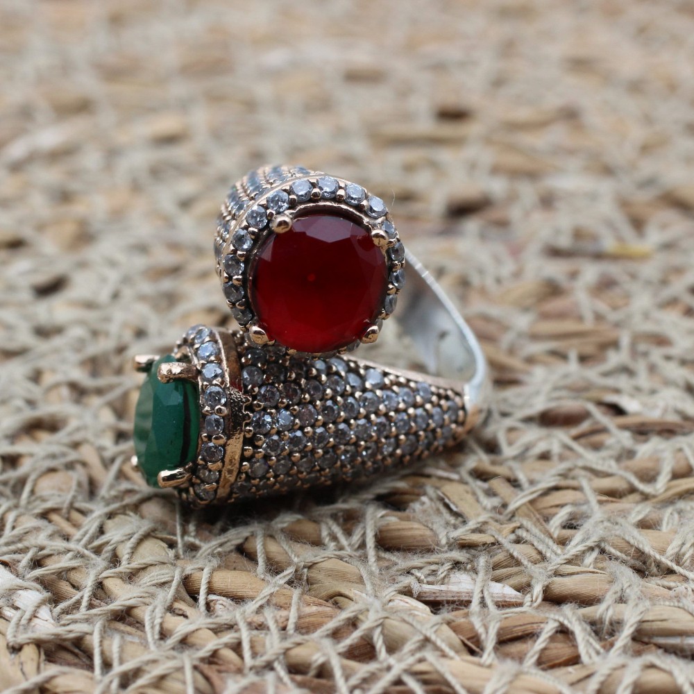 Emerald Ring, Ruby Ring, Handmade Ring, Adjustable Ring, Turkish Ring, Authentic Ring, Ottoman Ring, Ladies Ring, 925k Sterling Silver