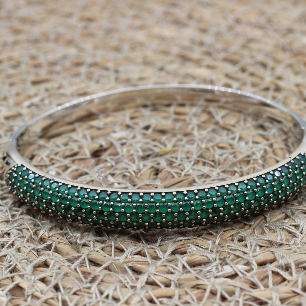 Emerald Bracelet, Ottoman Bracelet, Handmade Bracelet, Bangle Cuff, Turkish Handmade, Bangle Bracelet, Gift for Her, 925k Sterling Silver,