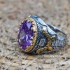 Amethyst Men's Ring, Mens Handmade Ring, Turkish Handmade Silver Men Ring, Ottoman Men Ring, Men Jewelry, Gift for Him, 925k Sterling Silver