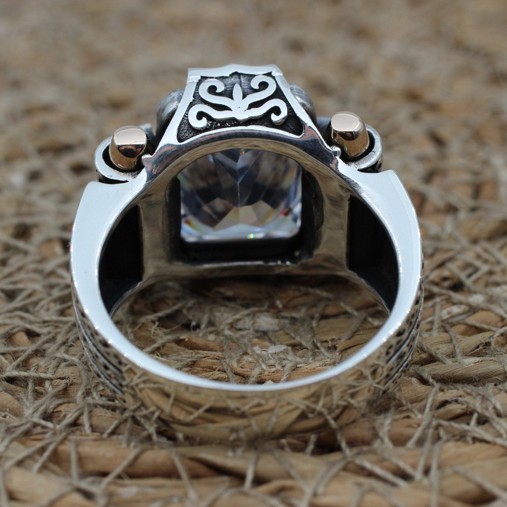 Mens Handmade Ring, Turkish Handmade Silver Men Ring, Ottoman Men Ring, Zircon Ring, Men's Jewelry, Gift for Him, 925k Sterling Silver Ring