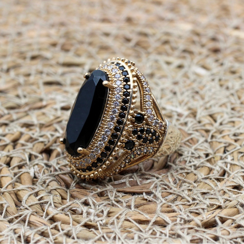 Onyx Ring, Handmade Women's Ring, Authentic Ring, Turkish Ring, Ottoman Women's Ring, Ladies Ring, 925k Sterling Silver Ring, Cubic Zirconia