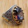 Turkish Handmade Silver Men's Ring, Men's Handmade Ring, Yemeni Ring, Mystic Topaz Ring, Ottoman Ring, Gift for Him, 925k Sterling Silver,