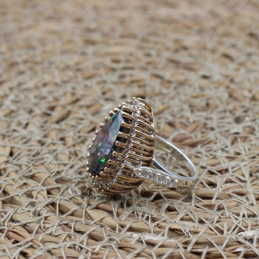 Handmade Women's Ring, Mystic Topaz Ring, Turkish Handmade Ring, Ladies Ring, Ottoman Women Ring, Ladies Ring, 925k Sterling Silver Ring,
