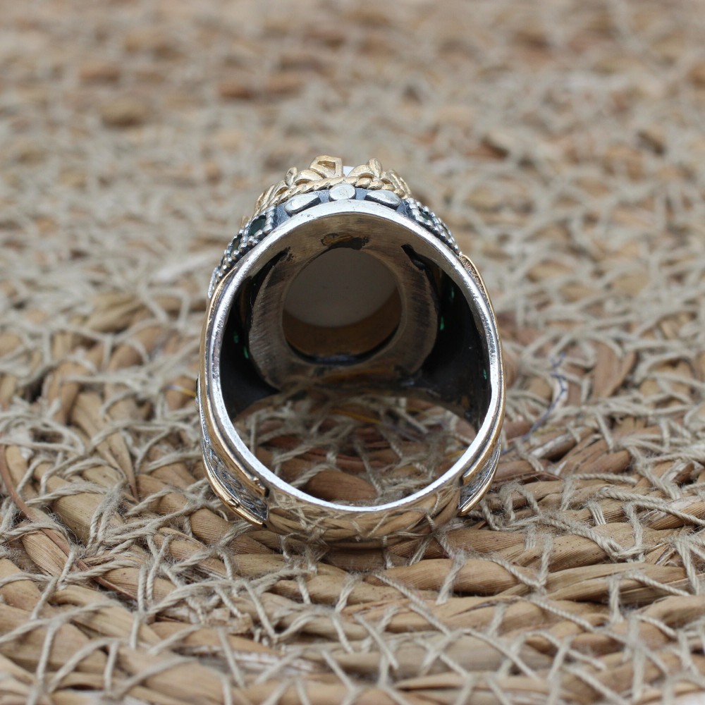 Evil Eye Men's Ring, Emerald Ring, Handmade Ring, Turkish Handmade Silver Men's Ring, Men's Jewelry, Gift for Him, 925k Sterling Silver Ring