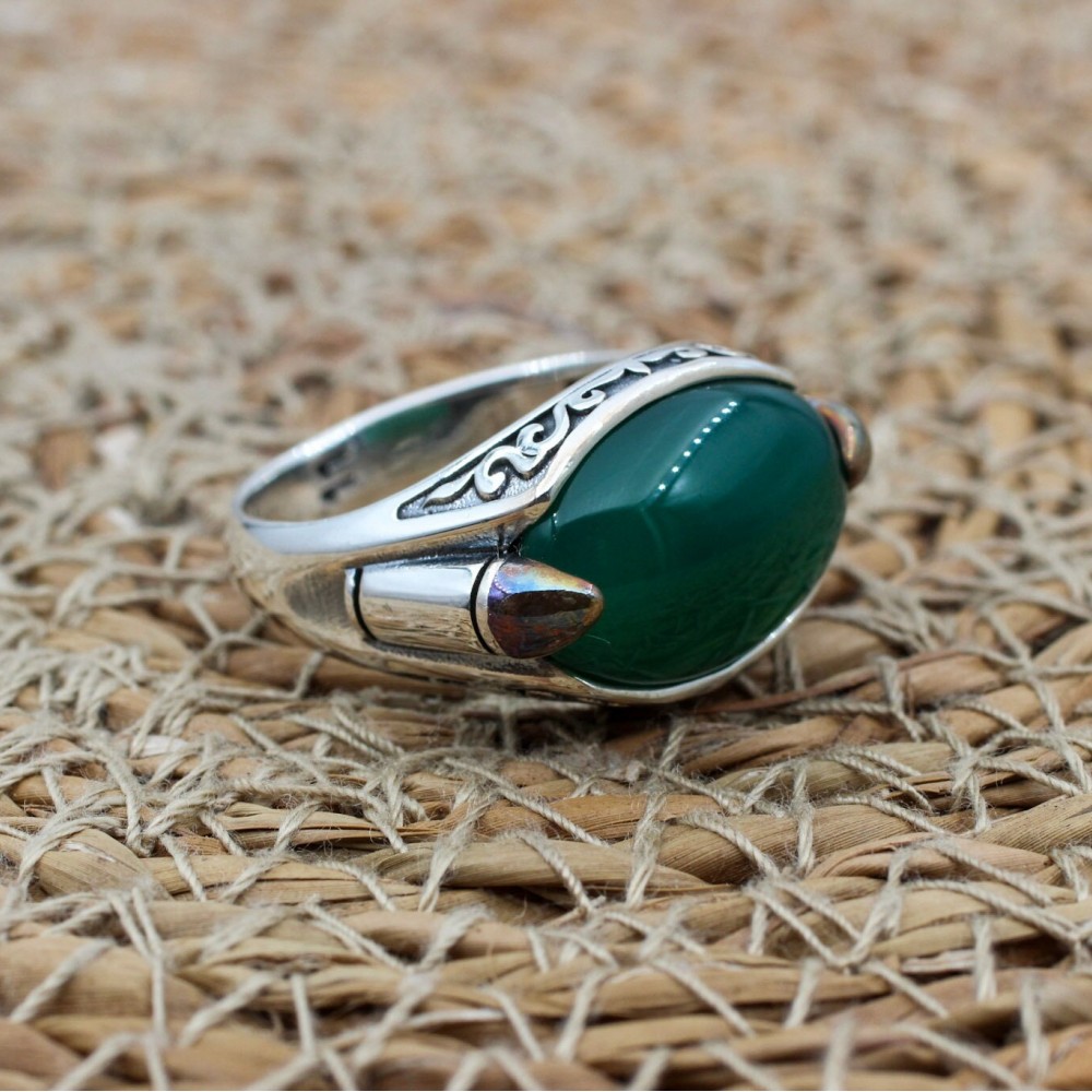 Men's Agate Ring, Handmade Ring, Turkish Handmade Silver Men Ring, Ottoman Men Ring, Men's Jewelry, Gift for Him, 925k Sterling Silver Ring
