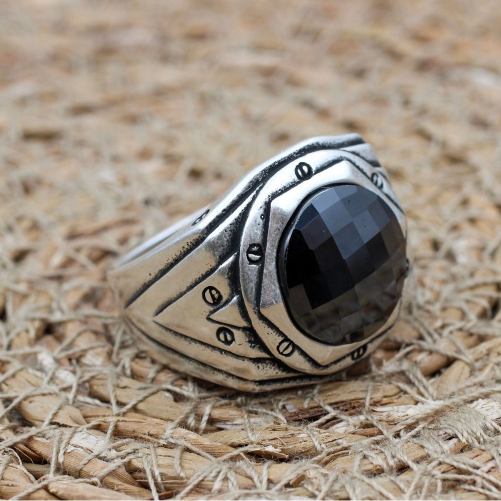 Handmade Silver Men's Ring, Onyx Men's Ring, Turkish Handmade Men's Ring, Men's Ring, Ottoman Mens Ring, Gift for Him, 925k Sterling Silver,