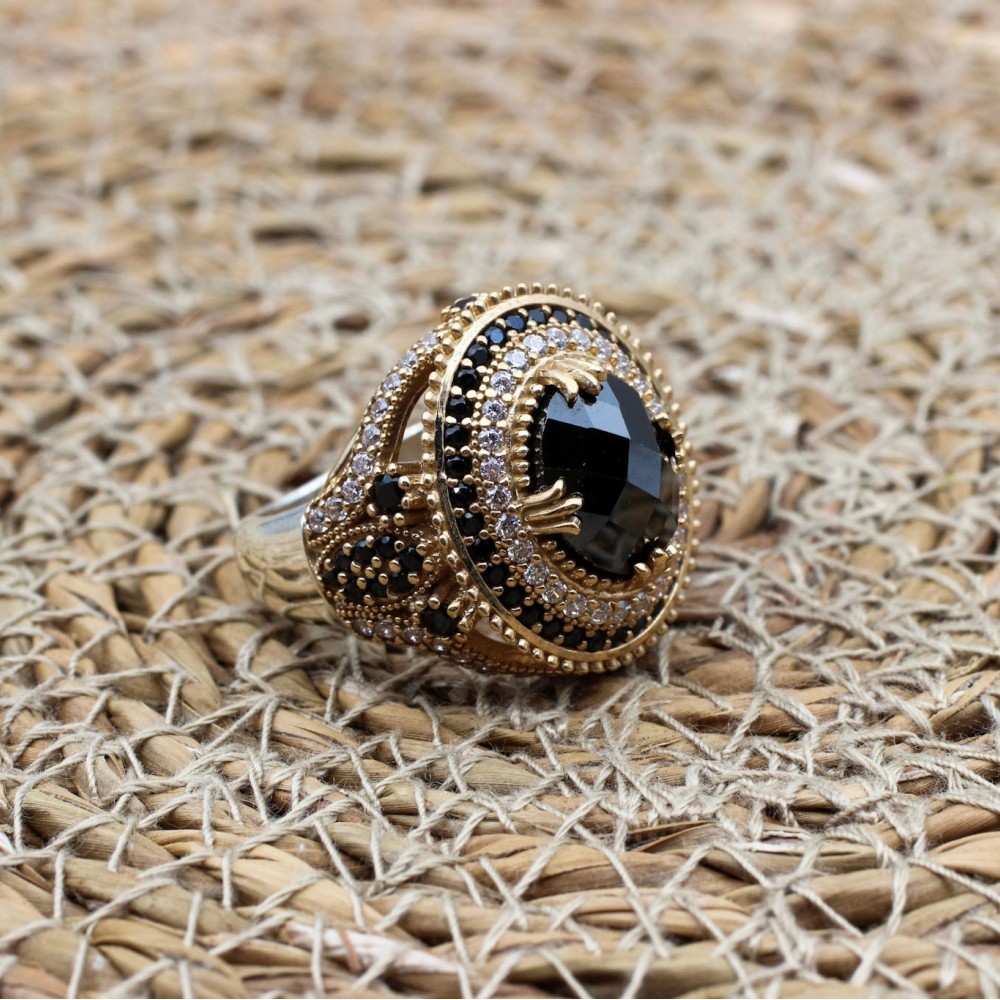 Onyx Ring, Handmade Women's Ring, Authentic Ring, Turkish Ring, Ottoman Women's Ring, Ladies Ring, 925k Sterling Silver Ring, Cubic Zirconia