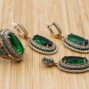 Emerald Set, Authentic Set, Handmade Women Set, Turkish Set, Ladies Jewelry Set, Ring, Earring, Pendant, Ladies Set, 925k Sterling Silver