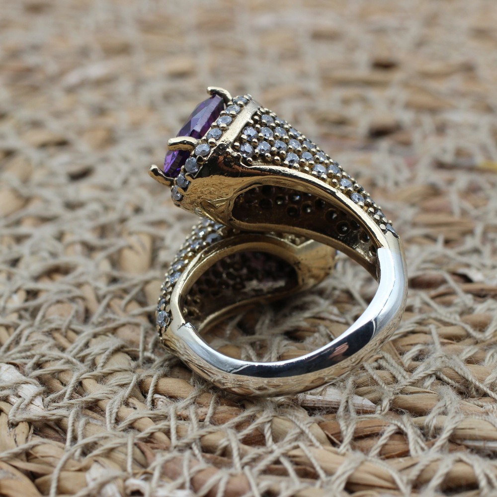 Amethyst Ring, Zircon Ring, Ladies Ring, Handmade Women's Ring, Turkish Handmade Ring, Authentic Ring, 925 Sterling Silver, Adjustable Ring,