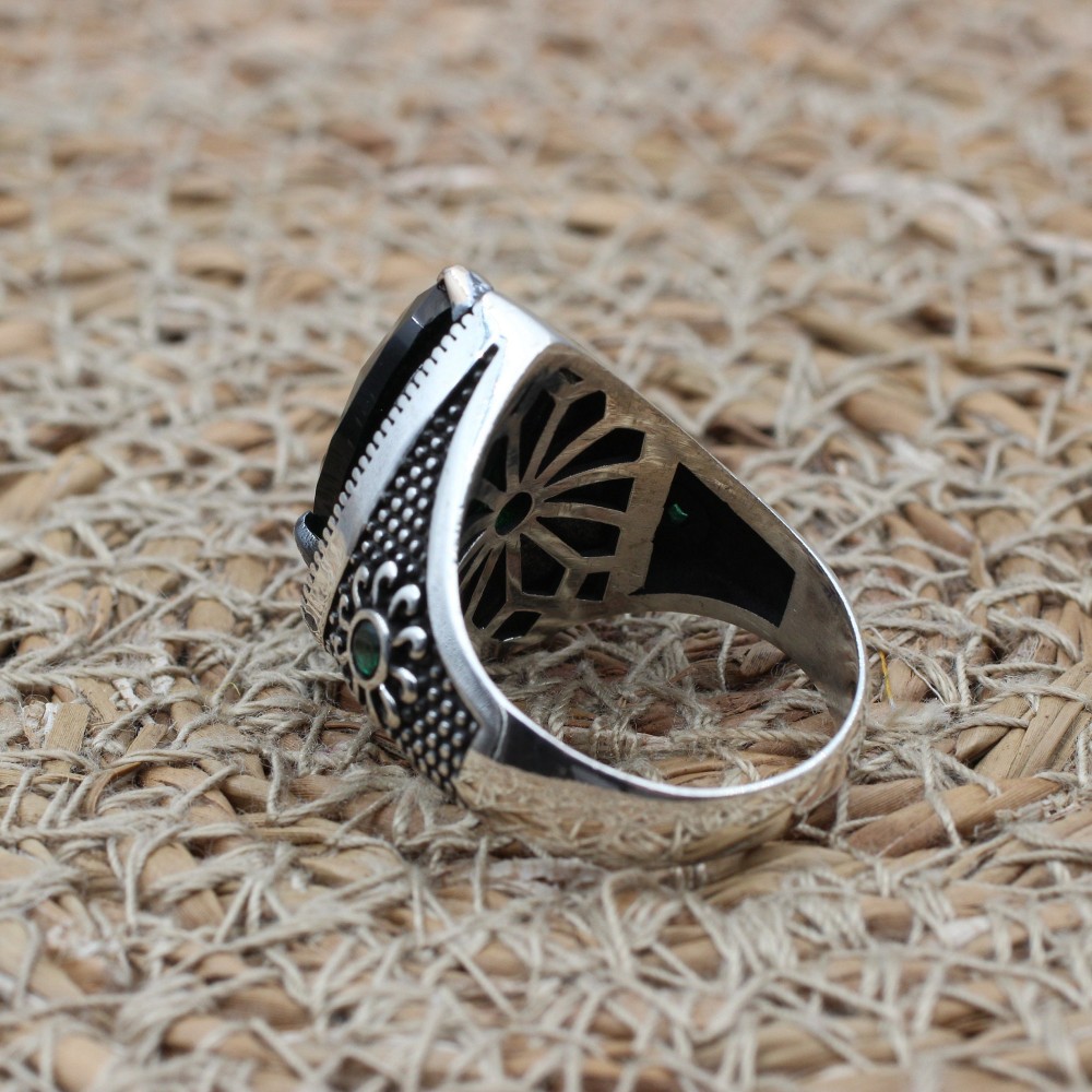 Emerald Men's Ring, Ottoman Men's Ring, Handmade Men's Ring, Turkish Handmade Men's Ring, Men's Jewelry, Gift for Him, 925 Sterling Silver