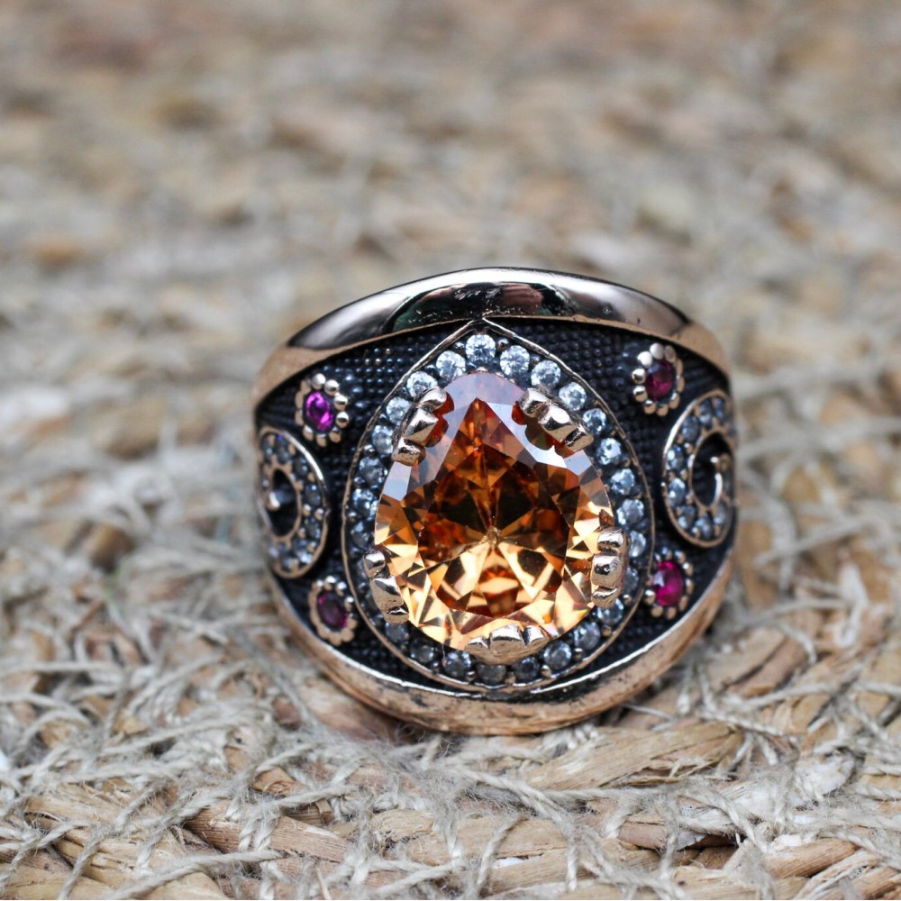 Topaz Ladies Ring, Turkish Handmade Ring, Silver Ladies Ring, Handmade Women Ring, Ottoman Women's Ring, Ladies Ring, 925 Sterling Silver