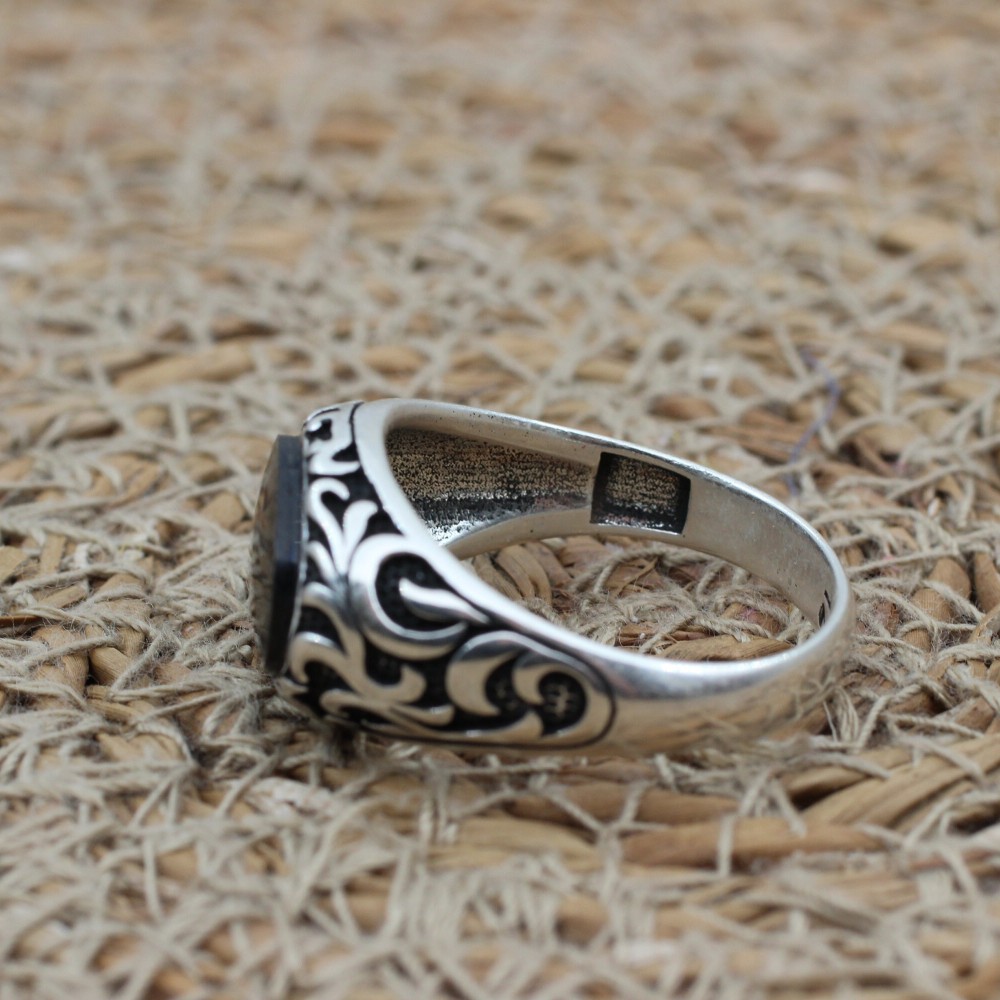 Handmade Silver Men's Ring, Onyx Men's Ring, Turkish Handmade Men's Ring, Men's Ring, Ottoman Mens Ring, Gift for Him, 925 Sterling Silver