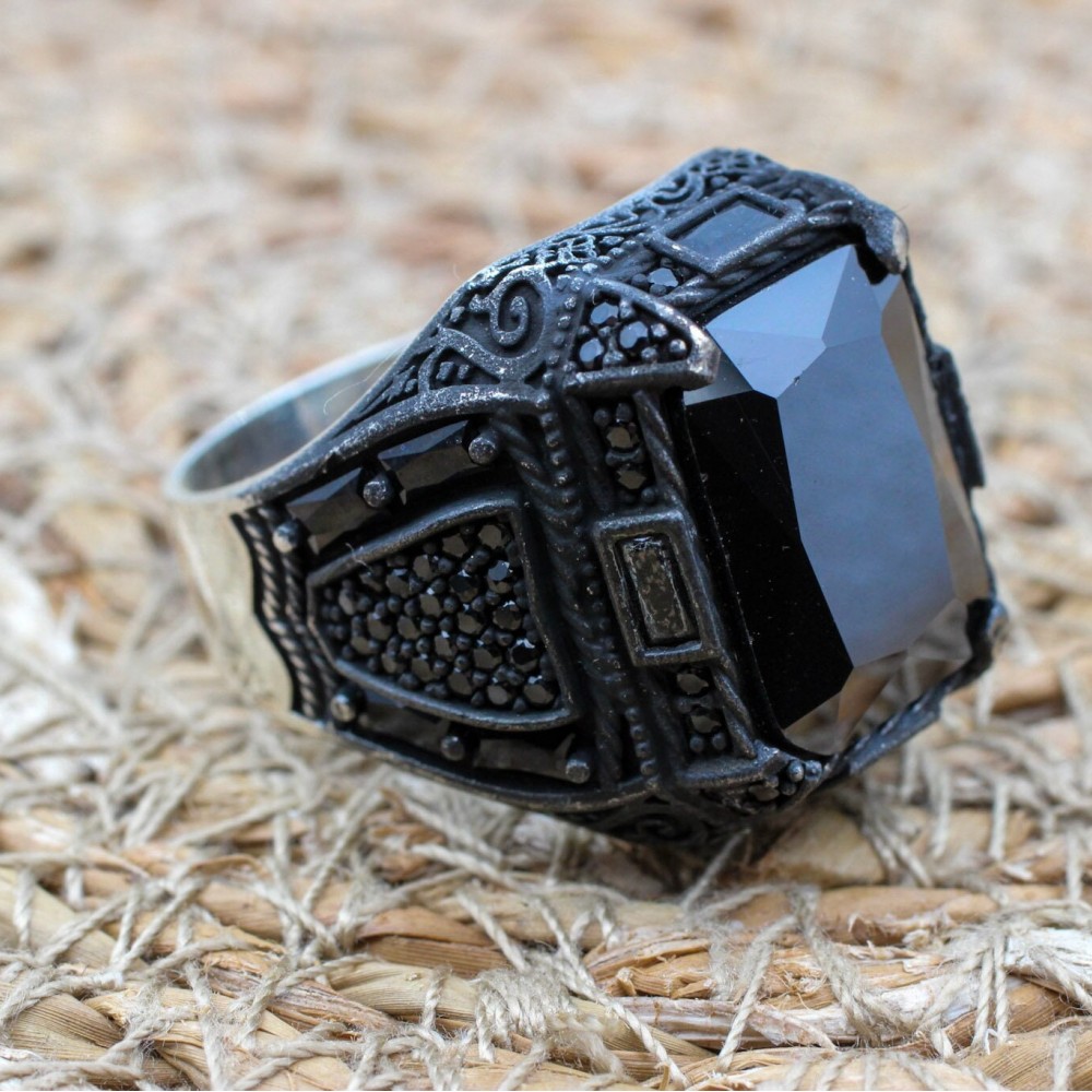 Men's Handmade Ring, Turkish Handmade Silver Men's Ring, Ottoman Men Ring, Onyx Ring, Men's Jewelry, Gift for Him, 925k Sterling Silver Ring