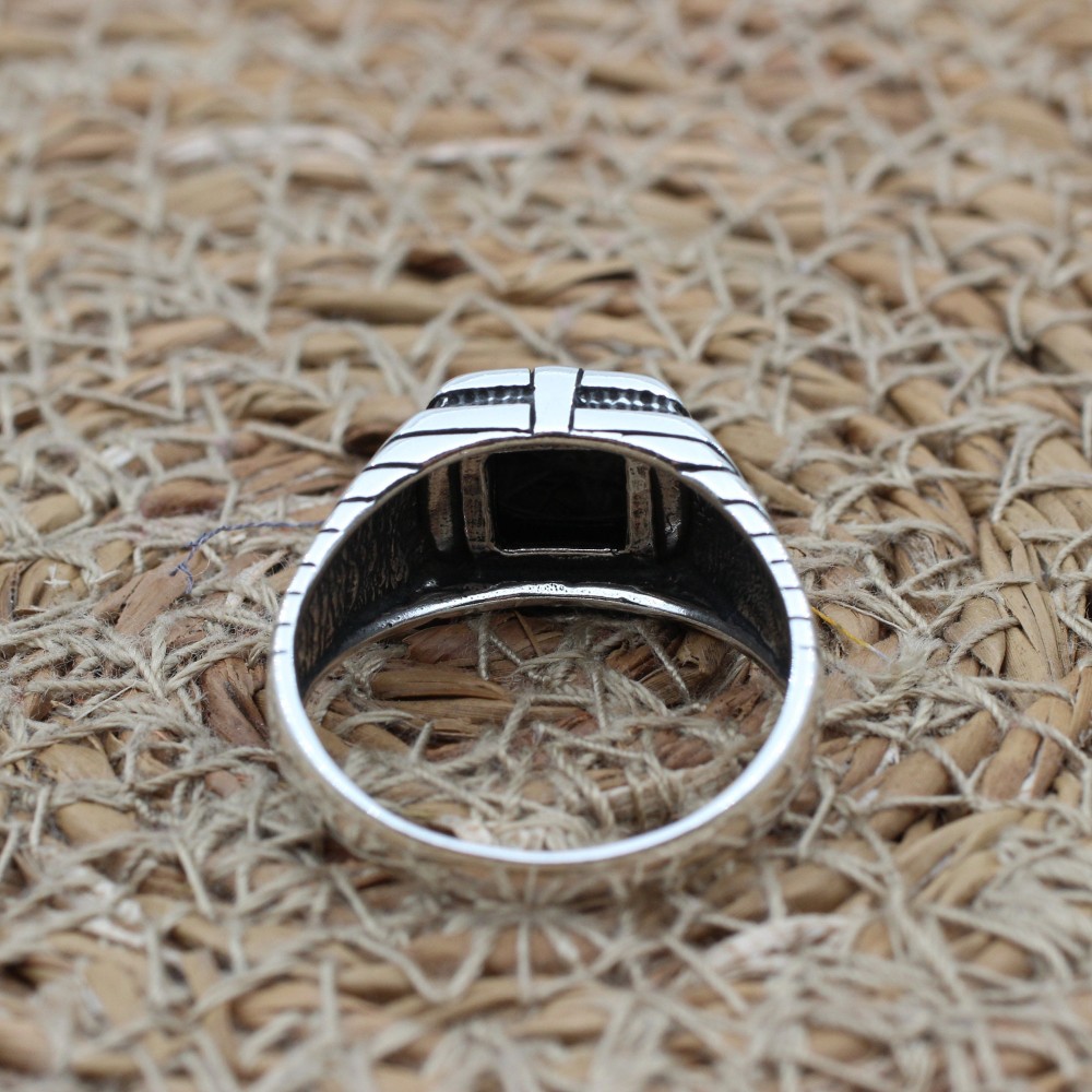 Handmade Silver Men's Ring, Onyx Men's Ring, Turkish Handmade Men's Ring, Men's Ring, Ottoman Mens Ring, Gift for Him, 925k Sterling Silver,