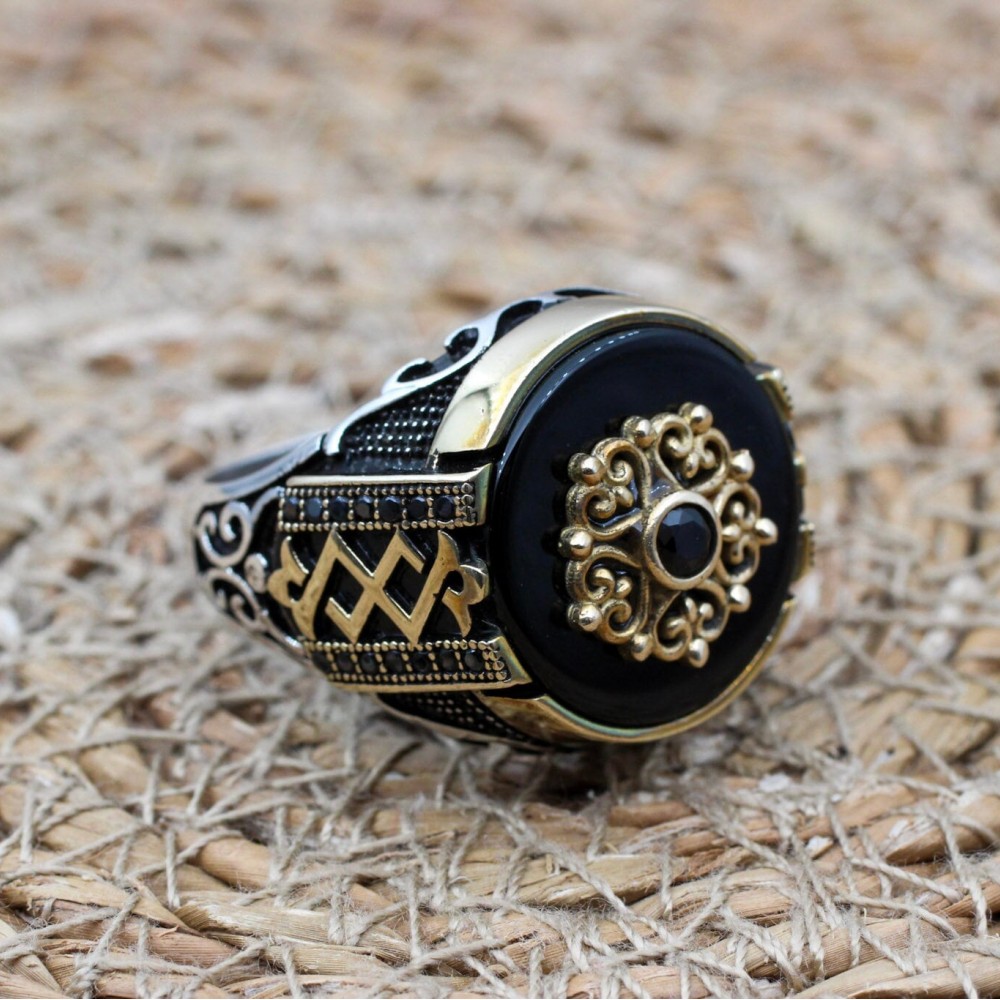 Handmade Silver Men's Ring, Onyx Men's Ring, Turkish Handmade Men's Ring, Men's Ring, Ottoman Mens Ring, Gift for Him, 925k Sterling Silver,