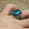 Aquamarine Mens Ring, Turkish Handmade Silver Mens Ring, Ottoman Ring, Oval Stone Ring, Men Jewelry, Gift for Him, 925k Sterling Silver Ring