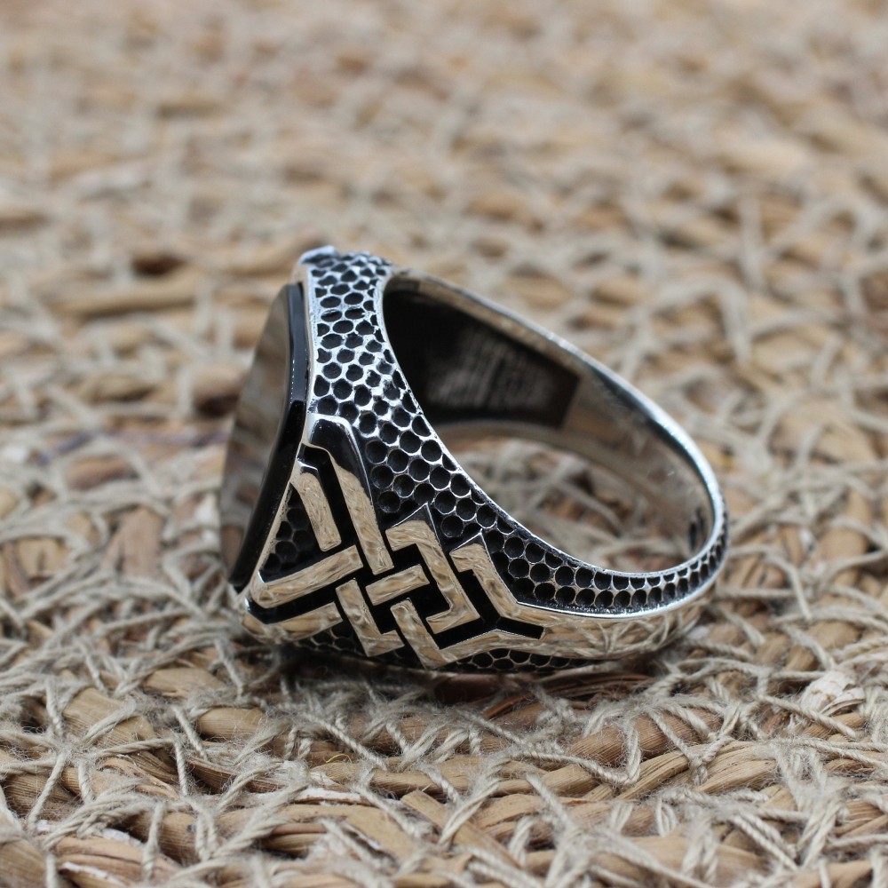 Handmade Silver Men's Ring, Onyx Men's Ring, Turkish Handmade Men's Ring, Men's Ring, Ottoman Mens Ring, Gift for Him, 925k Sterling Silver,