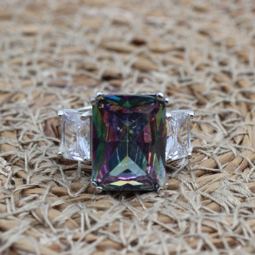 Mystic Topaz Ring, Handmade Women Ring, Turkish Handmade, Silver Ladies Ring, Ottoman Ring, Bohemian Ring, 925k Sterling Silver, Zircon Ring