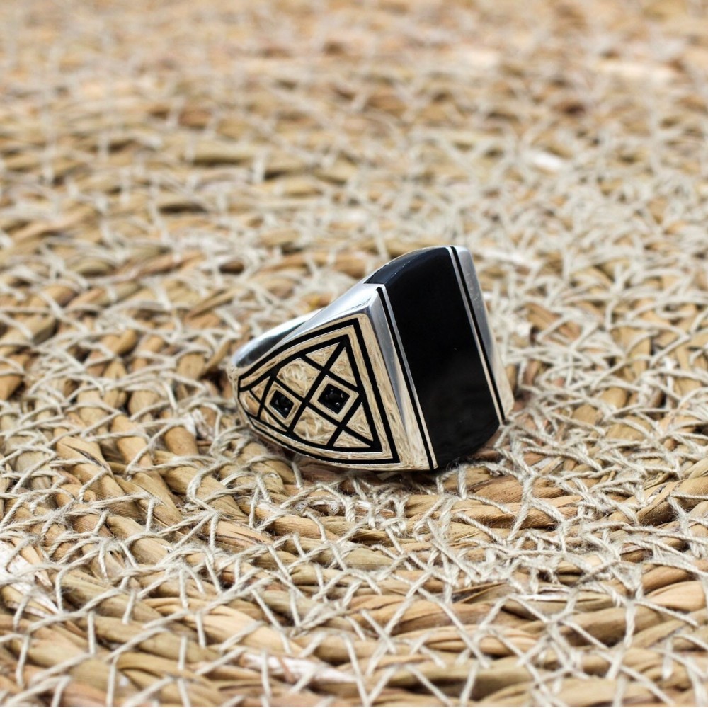 Handmade Silver Men's Ring, Onyx Men's Ring, Turkish Handmade Men's Ring, Men's Ring, Ottoman Mens Ring, Gift for Him, 925k Sterling Silver,