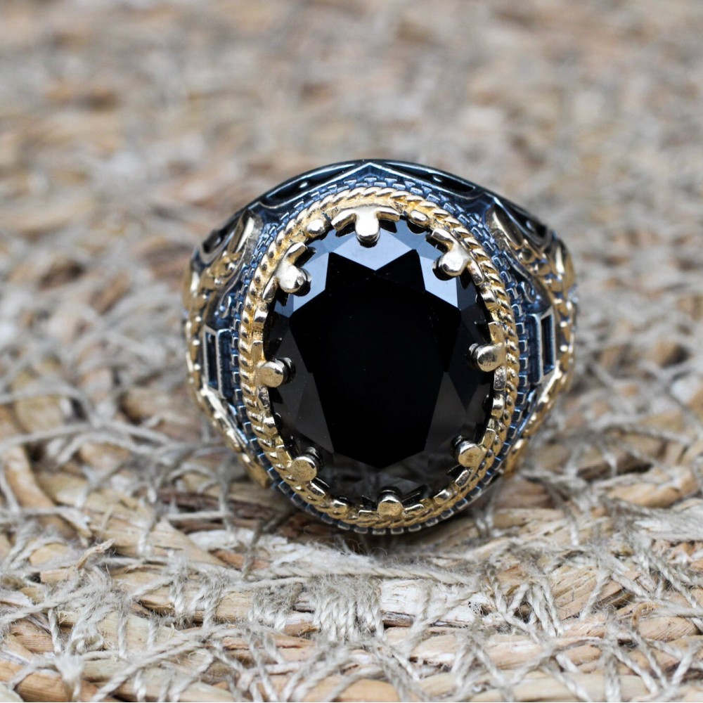 Onyx Men's Ring, Ottoman Men's Ring, Handmade Men's Ring, Turkish Handmade Men's Ring, Men's Jewelry, Gift for Him, 925 Sterling Silver